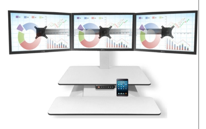 STANDESK - 3 Monitor Mounting Bracket- WIDE CURVED RAIL - Standard 6 Height Positions. 580 max monitor width.